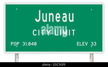 Rendering eines grünen Alaska Highway Schild mit Stadt-Informationen Stockfoto