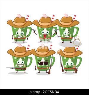 Coole Cowboy Frappe Erdbeere Cartoon-Figur mit einem niedlichen Hut. Vektorgrafik Stock Vektor