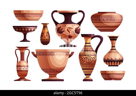 Antike griechische Vase mit Dekoration. Alte traditionelle Tonkrug oder Topf für Wein. Stock Vektor