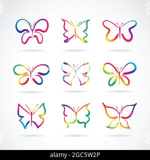Vektor-Gruppe von handgezeichneten Schmetterlingen auf weißem Hintergrund. Schmetterlingssymbol. Insekt. Tier. Leicht editierbare Vektorgrafik mit Ebenen.