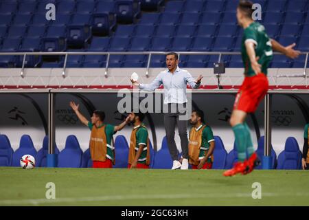 Tokio, Japan. August 2021. Jaime LOZANO (MEX) Cheftrainer während der Olympischen Spiele Tokio 2020, Fußball Männer Bronze-Medaille Spiel zwischen Mexiko und Japan am 6. August 2021 im Saitama-Stadion in Saitama, Japan - Foto Kishimoto / DPPI Kredit: Unabhängige Fotoagentur/Alamy Live News Stockfoto