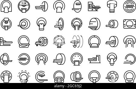 Symbole für die Magnetresonanztomographie setzen den Umrissvektor. Medizinischer CT-Scan. Radiologiescanner Stock Vektor