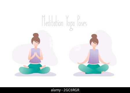 Glückliche Mädchen in Yoga-Pose, Meditation Lotus Asana in Hatha Yoga Stock Vektor