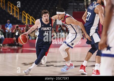 Tokio, Japan. August 2021. Nando DE COLO (12) aus Frankreich während der Olympischen Spiele Tokio 2020, Basketball-Goldmedaillenspiel, Frankreich - Vereinigte Staaten am 7. August 2021 in der Saitama Super Arena in Tokio, Japan - Foto Ann-Dee Lamour / CDP MEDIA / DPPI Credit: Independent Photo Agency/Alamy Live News Stockfoto