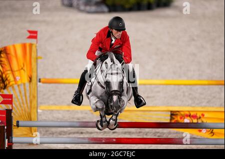 Gregory Wathelet aus Belgien war während des Jumping Team Finales im Equestrian Park am 15. Tag der Olympischen Spiele in Tokio 2020 in Japan an Bord. Bilddatum: Samstag, 7. August 2021. Stockfoto