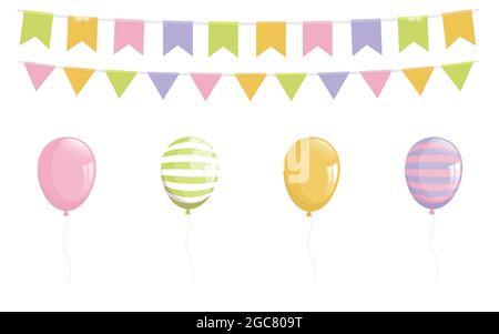 Karneval Girlande mit Flaggen und Ballons für die Geburtstagsfeier Stock Vektor