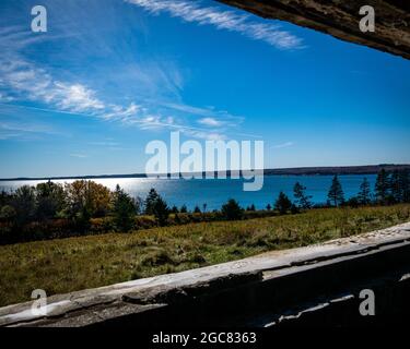 Ein Blick auf die Insel mcnabs vom Radarbunker auf der Insel mcnabs Stockfoto