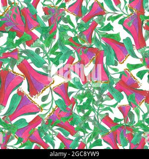 Nahtloses Blumenmuster, handgezeichnet von Aquarell. Endlose Hintergrund des Zauberers botanisch Stockfoto