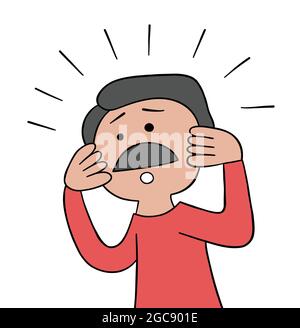 Cartoon Schnurrbart Vater Mann überrascht, Vektor-Illustration. Farbige und schwarze Umrisse. Stock Vektor