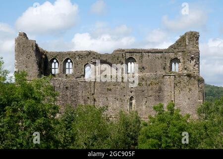 Rund um Chepstow, eine kleine Stadt in Monmouthshire Wales, nahe der englischen Grenze. Chepstow Castle vom Welsh st Car Park aus gesehen Stockfoto