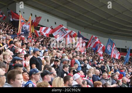 SUNDERLAND, GROSSBRITANNIEN. 7. AUGUST Gesamtansicht der Sunderland-Fans während des Spiels der Sky Bet League 1 zwischen Sunderland und Wigan Athletic im Stadion of Light, Sunderland, am Samstag, 7. August 2021. (Kredit: Will Matthews | MI News) Kredit: MI News & Sport /Alamy Live News Stockfoto