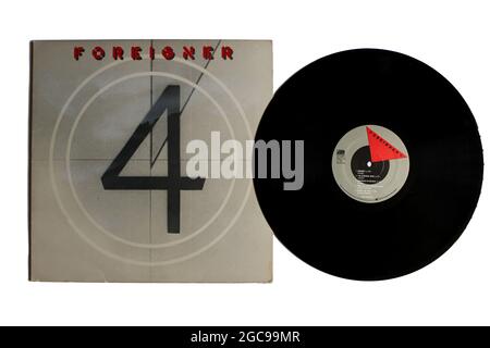 AOR- und Rockband, Ausländer-Musikalbum auf Vinyl-LP-Schallplatte. Titel: 4 Album Cover Stockfoto