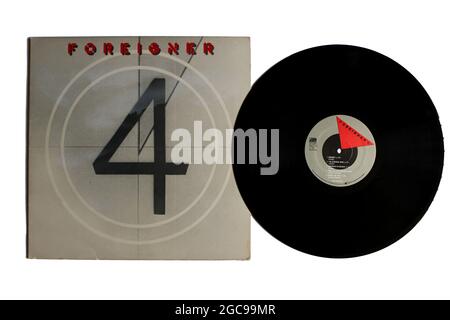 AOR- und Rockband, Ausländer-Musikalbum auf Vinyl-LP-Schallplatte. Titel: 4 Album Cover Stockfoto