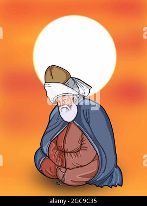 mevlana Illustration Zeichnung Silhouette und Sonnenuntergang Stockfoto