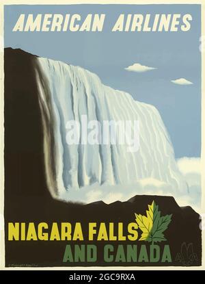 Ein Vintage-Reiseposter für die Niagarafälle und Kanada mit American Airlines Stockfoto