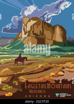 Ein Reiseplakat für die Eagletail Mountains Wilderness, Arizona, USA Stockfoto