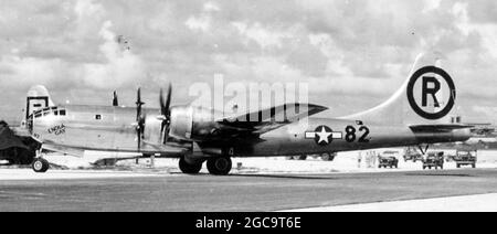 Die Boieing B-29 Superfortress Enola Gay, die am 6. August 1945 die erste Atomwaffe auf Hiroshima abwarf Stockfoto