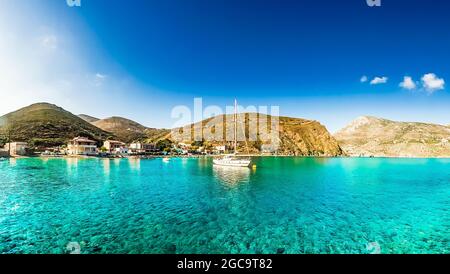 Bucht von Porto Kagio im südlichsten Teil der Halbinsel Mani, Peloponnes, Lakonien, Griechenland Stockfoto