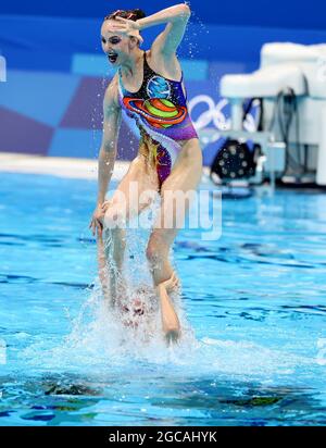 Tokio, 7. AUG 2021 : Artistic Swimming Finals - Russland, China und die Ukraine haben am Samstag in Tokio die Gold-, Silber- und Bronzemedaillen gewonnen. Kredit: Seshadri SUKUMAR/Alamy Live Nachrichten Stockfoto