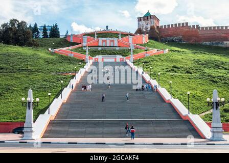 Nischni Nowgorod, Russland - 13. August 2018: Chkalov Treppe in der Nähe des Kremls von Nischni Nowgorod Stockfoto