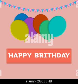 Luftballons bunte Geburtstag oder Party mit Text Happy Birthday orange Hintergrund Vektorgrafik Stock Vektor