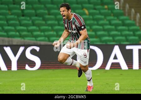 Rio de Janeiro, Brasilien, 3. August 2021. Der Fußballspieler Fred aus der Fluminense-Mannschaft feiert sein Tor während des Spiels Fluminense gegen Cerro Porteño Stockfoto