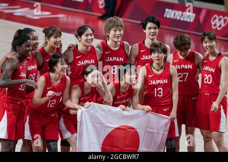 Japan Team (JPN), USA vs Japan - Goldmedaillenspiel Basketball 08. August 2021: Olympische Spiele 2020 in Tokio in der Saitama Super Arena in Tokio, Japan. Kredit: Enrico Calderoni/AFLO SPORT/Alamy Live Nachrichten Stockfoto