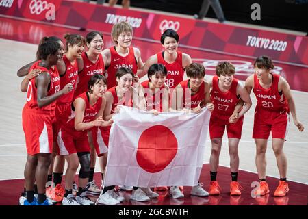 Japan Team (JPN), USA vs Japan - Goldmedaillenspiel Basketball 08. August 2021: Olympische Spiele 2020 in Tokio in der Saitama Super Arena in Tokio, Japan. Kredit: Enrico Calderoni/AFLO SPORT/Alamy Live Nachrichten Stockfoto