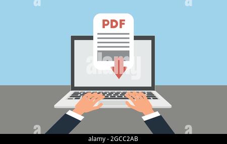 Pdf-Dokument herunterladen auf dem Laptop Konzept. Vektor Stock Vektor