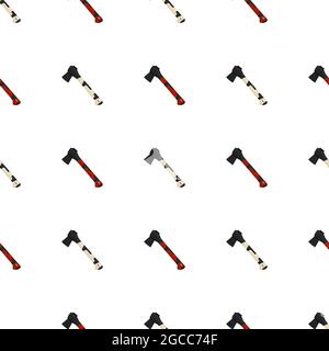 Illustration auf Themenmuster Stahlachsen mit Holzgriff, Metallaxt für die Jagd. Große Kit-Axt, bestehend aus vielen identischen Achsen auf weißem Hintergrund. F Stock Vektor