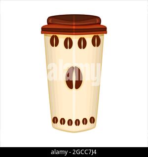 Kaffeetasse isoliert auf weißem Hintergrund. Plastikbecher mit heißem Kaffee. Pappbecher zum Mitnehmen. Einweg-Becher für Fastfood-Shop. Vektorgrafik Stock Vektor
