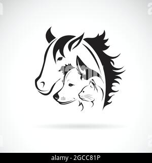 Vektor-Gruppe von Haustieren - Pferd, Hund, Katze, isoliert auf weißem Hintergrund. Pets Symbol oder Logo. Leicht editierbare Vektorgrafik mit Ebenen. Stock Vektor