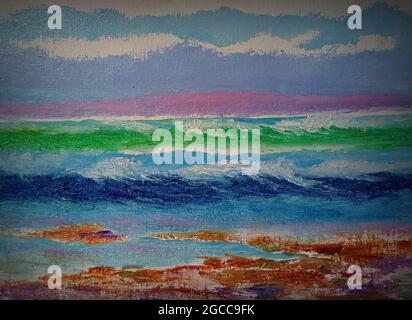 Ölfarbe Malerei Kunst Klasse, Meer, Welle Stockfoto