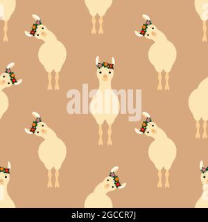 Niedliches lama-Nahtloses Muster. Design Skizzenelement für Textil, Drucke für Kleidung. Vektorgrafik farbenfrohe Illustration. Stock Vektor