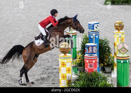 Jessica SPRINGSTEEN (USA), Action; Reiten/Team am 7. August 2021, Olympiasiegerin Schweden; Olympische Sommerspiele 2020, ab 23.07. - 08.08.2021 in Tokio/Japan. Stockfoto