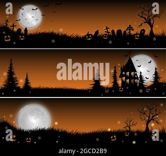 Set mit drei bunten halloween-Bannern. Vektorgrafik Stock Vektor