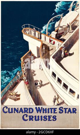 Vintage Poster: Cunard White Star Cruises Travel Poster (c. L 1936, S. Die britische Reederei White Star Line. Stockfoto