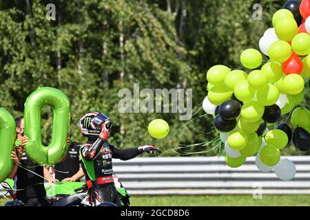 Jonathan Rea beim Autodrom Most. Hat jetzt 200 Podiumsplätze in der WSBK-Meisterschaft während der Tschechischen Republik erobert - FIM Supe - Foto .LiveMedia/Otto Moretti Stockfoto