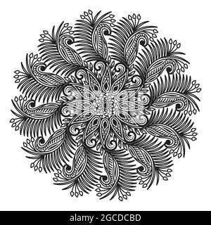 Mandala-Design mit Blumenblatt-Muster aus grünen natürlichen organischen Formen und dekorativen Linien Stock Vektor
