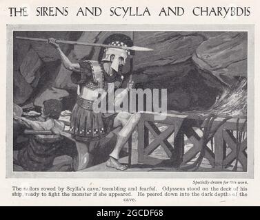 Vintage-Illustrationen der Sirenen und Scylla und Charybdis. Stockfoto