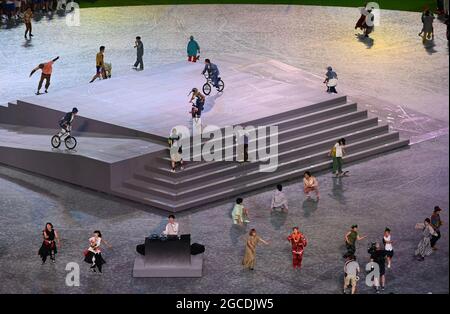 Illustration aufgenommen während der Abschlussfeier am 17. Tag der Olympischen Spiele 2020 in Tokio, Japan, am Sonntag, 08. August 2021. Der Postp Stockfoto