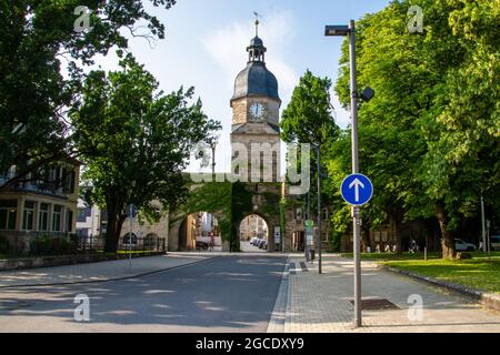 Coburg, Deutschland, 17. Juli 2021. Deutschland, Tor zur Stadt Coburg. Stockfoto