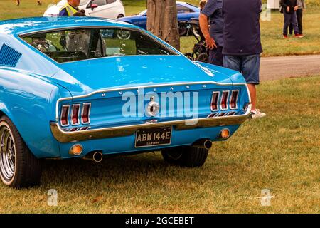 Festival of Wheels, Ipswich – Juli 20201. Nahaufnahme und Rückansicht des klassischen Ford Mustang Autos Stockfoto