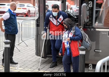 Leigh, Großbritannien. August 2021. Mose Masoe von Hull KR kommt am 8/8/2021 im Leigh Sports Village in Leigh, Großbritannien, an. (Foto von Simon Whitehead/News Images/Sipa USA) Quelle: SIPA USA/Alamy Live News Stockfoto