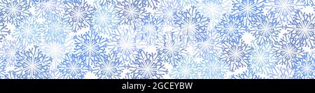Schöne nahtlose Weihnachten Hintergrund mit verschiedenen komplexen leuchtend blauen Schneeflocken auf weiß. Modernes, flaches Design. Hintergrund Für Feiertage. Winter unendlich Stock Vektor