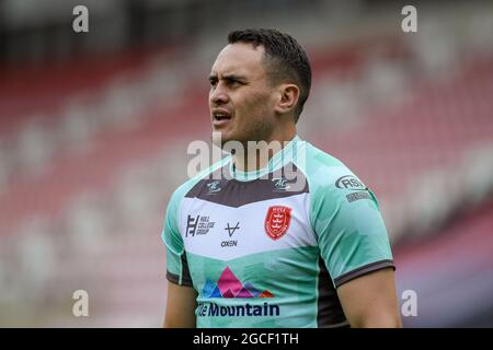 Leigh, Großbritannien. August 2021. Brad Takairangi (11) von Hull KR am 8/8/2021 in Leigh, Großbritannien, im Einsatz. (Foto von Simon Whitehead/News Images/Sipa USA) Quelle: SIPA USA/Alamy Live News Stockfoto