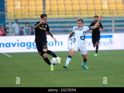 Nicolo Barella (FC Internazionale) während des Fußballspiels „Freundschaftsspiel vor der Saison“ zwischen Parma Calcio und dem FC Internazionale am 8. August 2021 im Ennio Tardini-Stadion in Parma, Italien - Foto Nderim Kaceli / DPPI Stockfoto