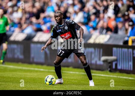 Randers, Dänemark. August 2021. Rilwan Hassan (77) aus Soenderjyske beim 3F Superliga-Spiel zwischen dem FC Randers und Soenderjyske im Cepheus Park in Randers. (Foto: Gonzales Photo/Alamy Live News Stockfoto