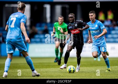 Randers, Dänemark. August 2021. Rilwan Hassan (77) aus Soenderjyske beim 3F Superliga-Spiel zwischen dem FC Randers und Soenderjyske im Cepheus Park in Randers. (Foto: Gonzales Photo/Alamy Live News Stockfoto