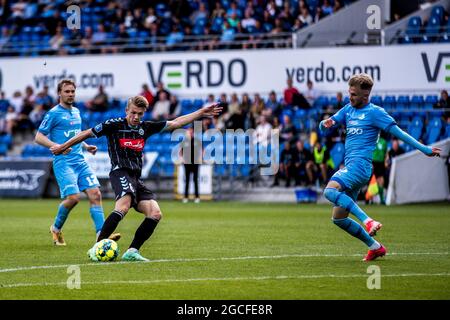 Randers, Dänemark. August 2021. Emil Kornvig (8) aus Soenderjyske beim 3F Superliga-Spiel zwischen dem FC Randers und Soenderjyske im Cepheus Park in Randers. (Foto: Gonzales Photo/Alamy Live News Stockfoto